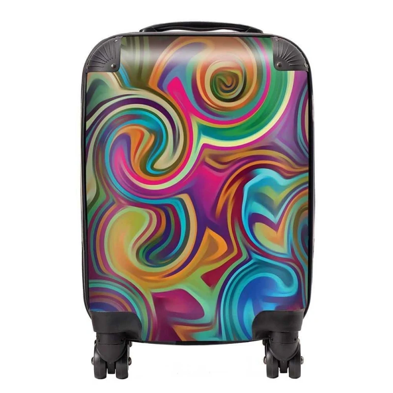 Image of Warren Reed - Designer Colourful Wave Pattern Suitcase in Red Size: Medium Red Unisex Medium