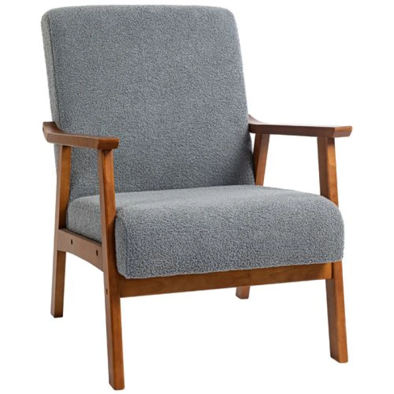 Image of HOMCOM White Boucle Accent Chair Armchair W/ Wide Seat for Living Room Bedroom - Grey TJ Hughes 5056725591458