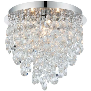 Image of Endon Kristen - 3 Light Bathroom Flush Ceiling Light Chrome, Clear Crystal Detail IP44, G9