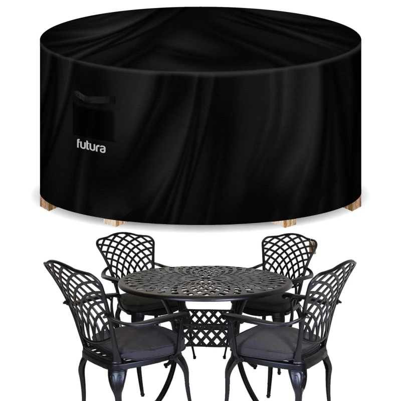 Image of Futura 600D Patio Cover Round 230x100cm Weatherproof Outdoor Garden Furniture Cover Black