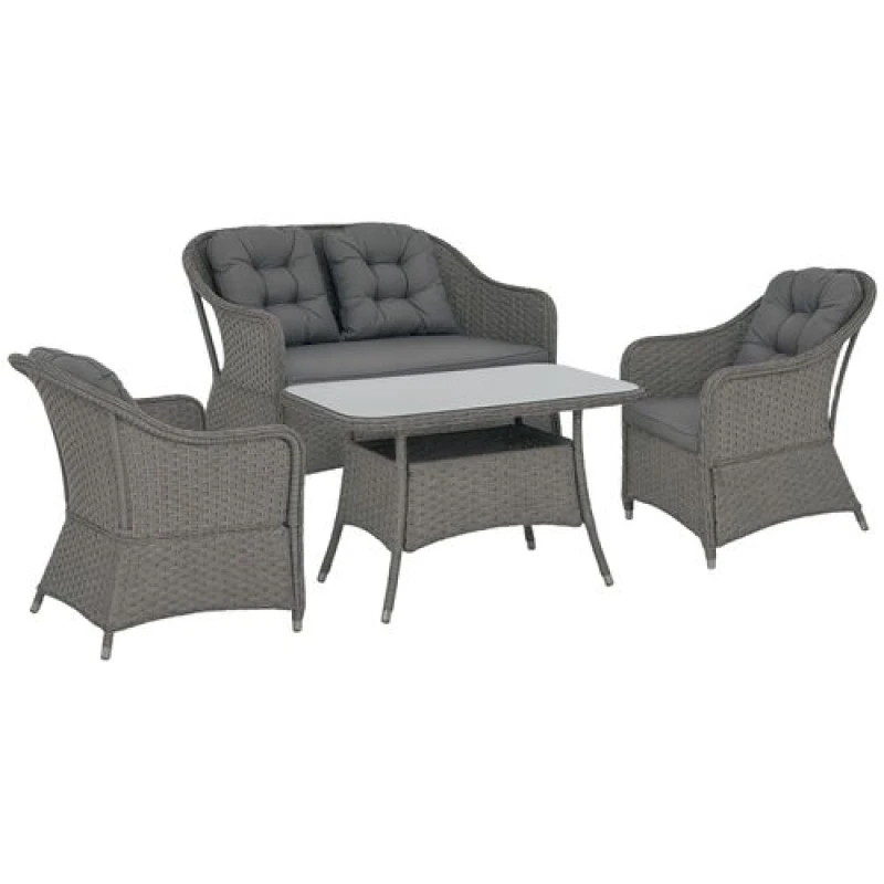 Image of Outsunny Outsunny 4 PCS Rattan Garden Furniture, Padded Cushions Conversation Sofa Set