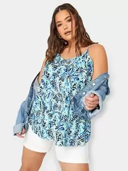 Image of Yours Cross Back Mixed Print Woven Cami Top - Blue Size 18, Women