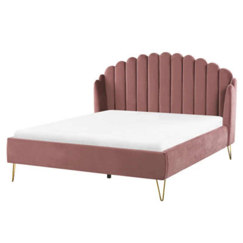 Image of Beliani Bed Velvet Ambillou 160 X 200 Cm (Eu King Size) Pink