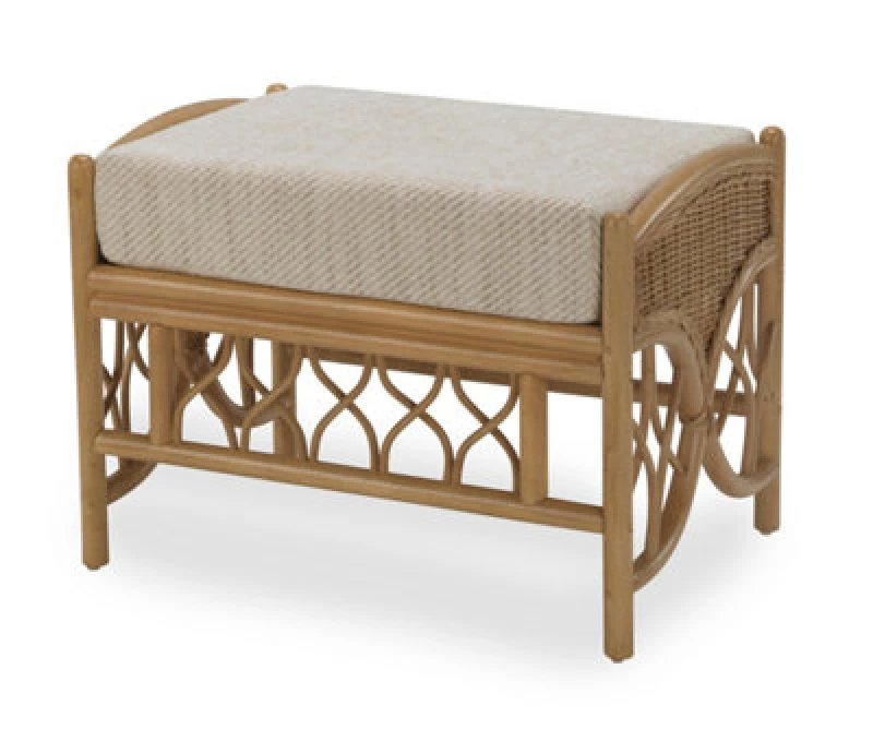 Image of Desser Oslo Light Oak Natural Rattan Footstool Real Cane Indoor Cushioned Footrest With UK Sewn Cushion In Jasper Fabric