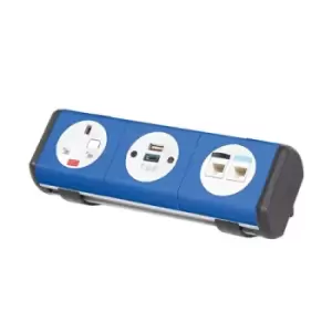 Image of Hubble clip-on power module 1 x UK socket and 1 x TUF (A&C connectors) USB charger and 2 x RJ45 sockets - red