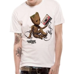Image of Guardians Of The Galaxy 2 - Unisex Medium Groot & Tape T-Shirt (White)