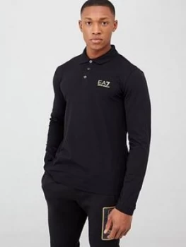 Image of Emporio Armani EA7 Core ID Logo Long Sleeve Polo Shirt Black Size S Men