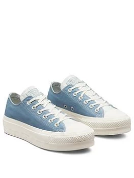 Image of Converse Chuck Taylor All Star Lift Crafted Canvas Platform Ox Plimsoll - Blue/Silver, Blue/Silver, Size 4, Women