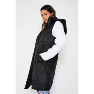 Image of I Saw It First Onion Quilted Drawstring Waist Hooded Gilet - Black