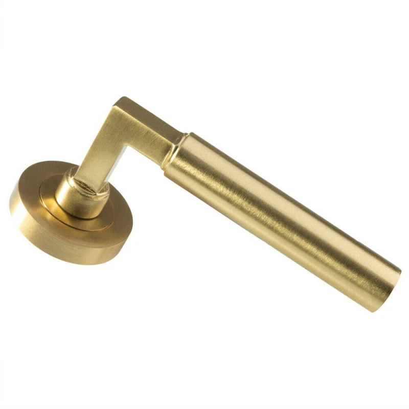 Image of Loops PAIR Straight Round Bar Handle on Round Rose Concealed Fix Satin Brass Metallics