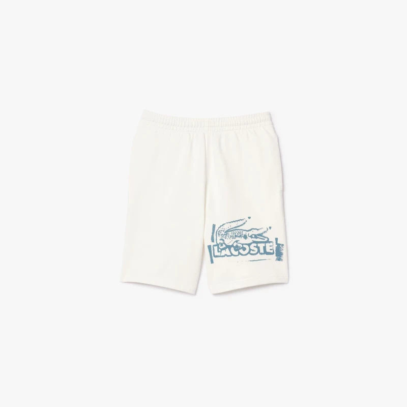 Image of Lacoste Cotton Graphic Fleece Shorts Cream male XS