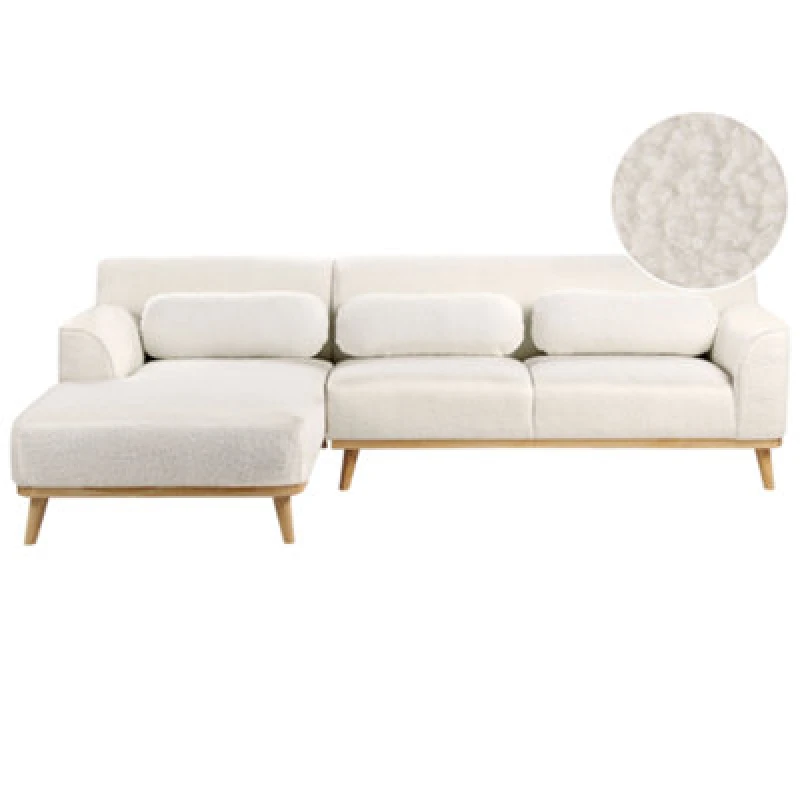 Image of Beliani Corner Sofa 3 Seater Simos Boucle White Right Hand