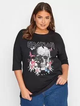 Image of Yours Placement Printed T Shirt - Black, Size 20, Women