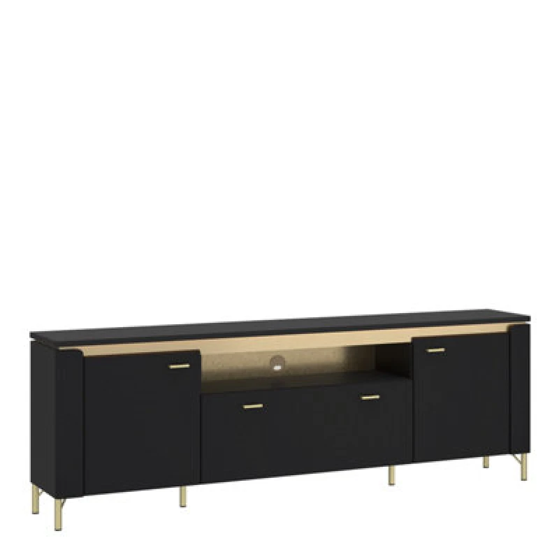 Image of Furniture To Go Genoa TV Cabinet 2 Door 1 Drawer 200Cm Wide In Black Matt/gold