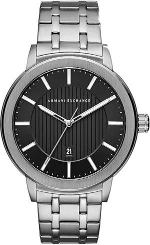 Image of Armani Exchange Mens Three-Hand Stainless Steel Watch - Silver