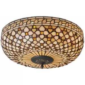 Image of Loops - Tiffany Glass Semi Flush Ceiling Light Cream Bronze Round Inverted Shade i00156