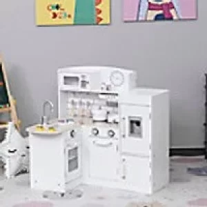 Image of Homcom Childrens Electronic Cooking Kitchen Toy with Microwave, Fridge, and Cabinets, White