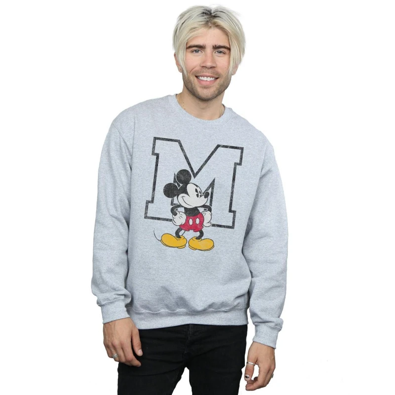 Image of Disney Men Classic M Mickey Mouse Sweatshirt in Grey Size: Small Grey S Male 5063377490107
