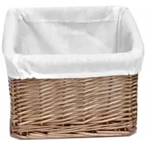 Image of Small Wicker Willow Storage Basket With Cloth Lining [Natural,Small 22x22x14.5cm]