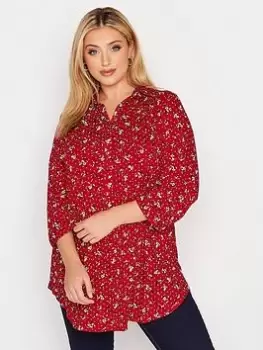 Image of Yours Half Placket Collar Ed Shirt - Red, Size 26-28, Women