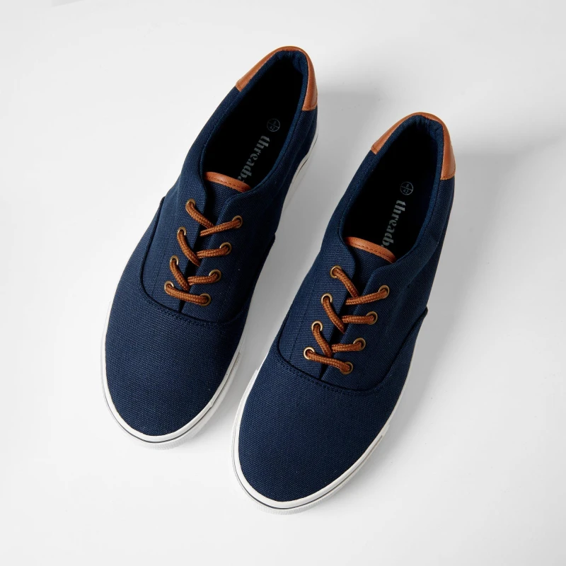 Image of Threadbare Mens Lace-Up Canvas Low-Top Trainers Navy male 8