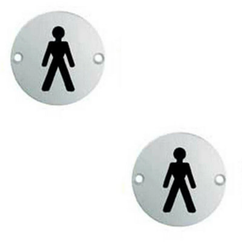 Image of Loops 2x Bathroom Door Male Symbol Sign 76mm Diameter Satin Anodised Aluminium Multi