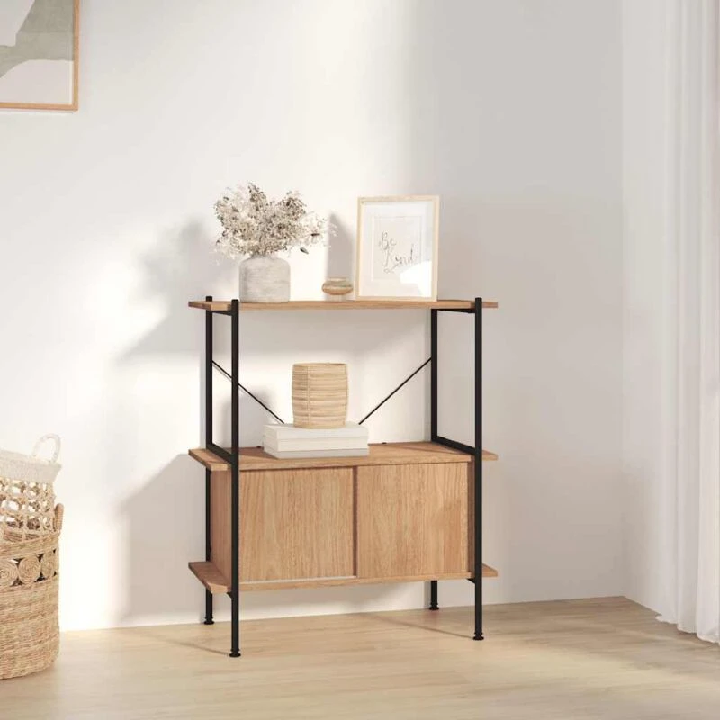 Image of Vidaxl 3-tier Shelving Unit With Cabinet 80X40X92cm Steel And Engineered Wood, Brown 336351