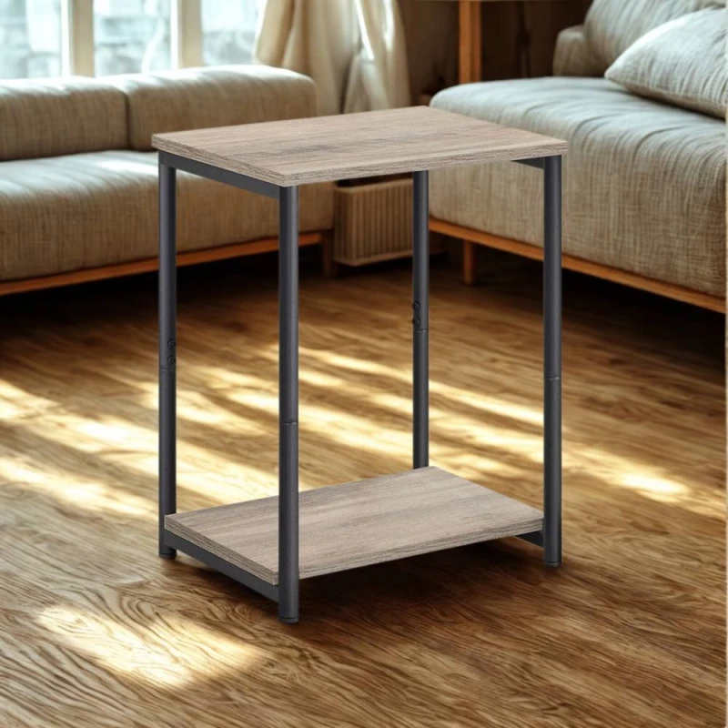 Image of Pirlo Plush 2 Tier Side End Table With Steel Frame Greige in Grey Grey Unisex