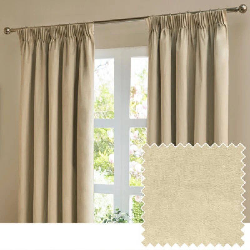 Image of Furn. The Ultimate Velvet Room Darkening Pencil Pleat Curtain Pair, Natural, (W)117X (D)183Cm