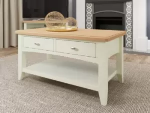 Image of Kenmore Patterdale White and Oak 2 Drawer Large Coffee Table Flat Packed