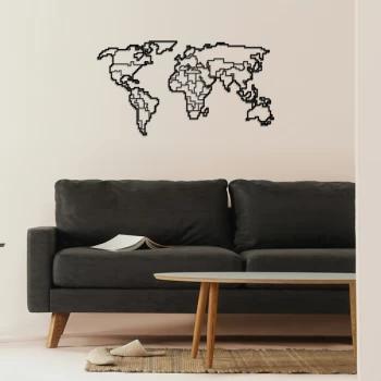 Image of World Map Metal Decor 6 - Black Decorative Metal Wall Accessory