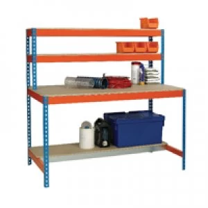 Image of Slingsby Blue and Orange Workbench With Upper and Lower Shelves 1200x750mm 3755