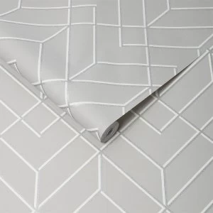 Image of Graham & Brown Superfresco Easy Losanges Filaires Fris Et Silver Wallpaper
