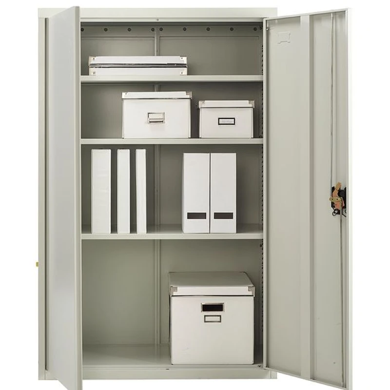 Image of Moderna Tall Grey Steel 2 Door Lockable Cabinet, 3 Shelves for Office or Garage Grey Unisex