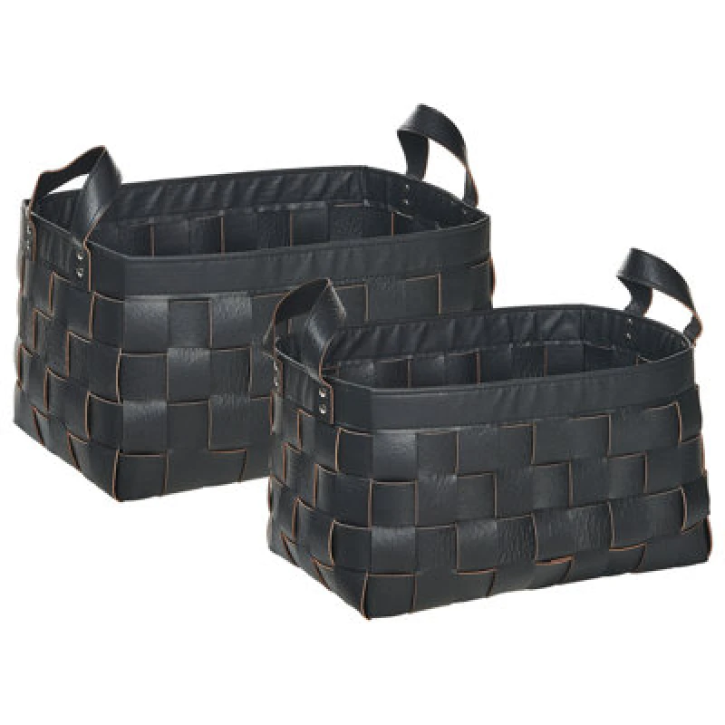 Image of Beliani Set Of 2 Baskets Sippar Faux Leather Black
