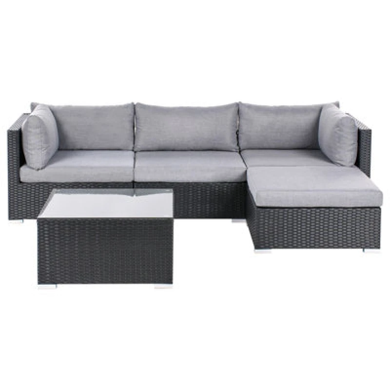 Image of Beliani Garden Corner Sofa With Table 4 Seater Sano Left Hand Pe Rattan Black