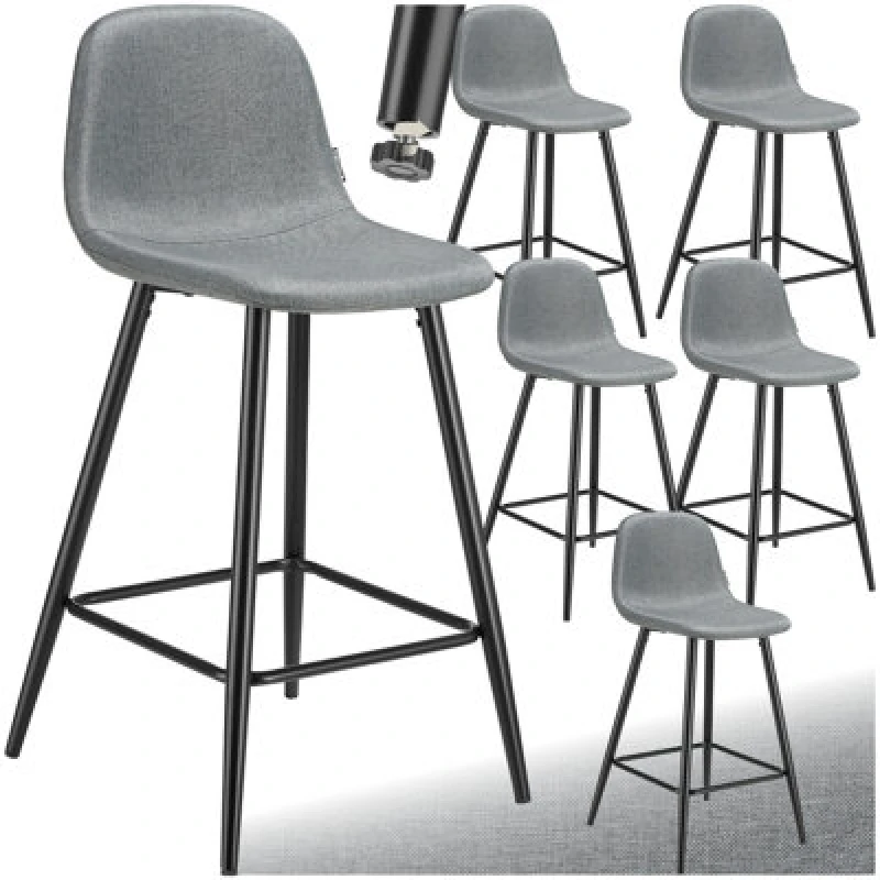 Image of Tectake Bar Stool Willow With Backrest, Upholstery And Woven Cover - Dark Grey/black, Set Of 6