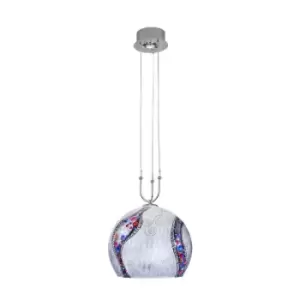 Image of Luna Designer Glass Dome Pendant Light Polished Chrome - Kiss Silver Pattern, 2x E27,GU10