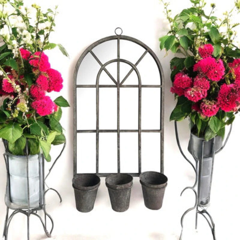 Image of MSL 78CM RUSTY WALL MIRROR WITH TRIPLE PLANTER