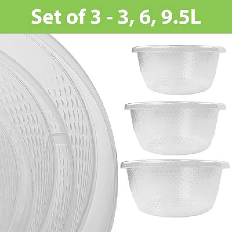Image of Jvl Plastic Sapphire Round Salad Serving Mixing Bowls, Set Of 3, 3L, 6L, 9.5L