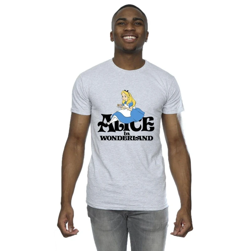 Image of Disney Men Alice In Wonderland Tea Drinker Classic T-Shirt in Grey Size: Small Grey S Male 5063283633230