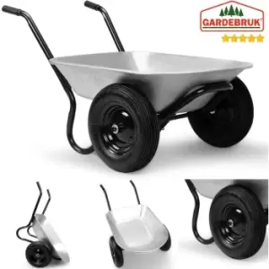 Image of Gardebruk Wheelbarrow Two Wheeled 100L Garden Trolley Heavy Duty Cart Wheel Barrow Pneumatic Tyres Robust Steel Rims Galvanized Metal 150Kg