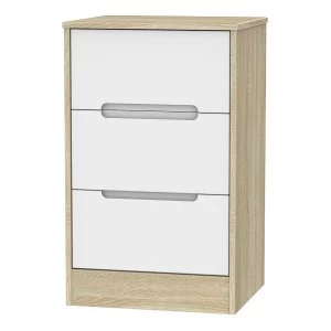 Image of Robert Dyas Barquero Ready Assembled 3-Drawer Bedside Table - Pine/White Gloss