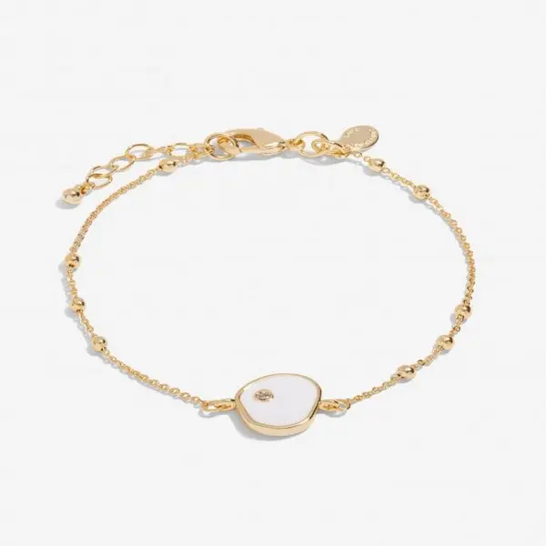 Image of Beau White Enamel Gold Plated Zirconia 18cm + 3cm Bracelet 7122