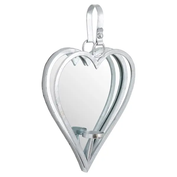 Image of Small Silver Mirrored Heart Candle Holder