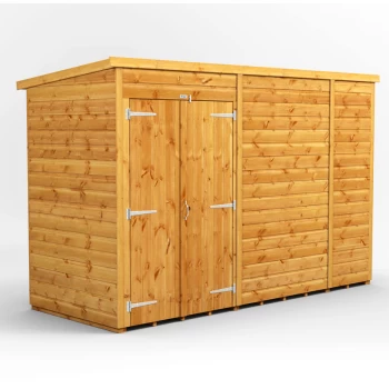 Image of Power Sheds - 10x4 Power Windowless Pent Double Door Garden Shed - Brown