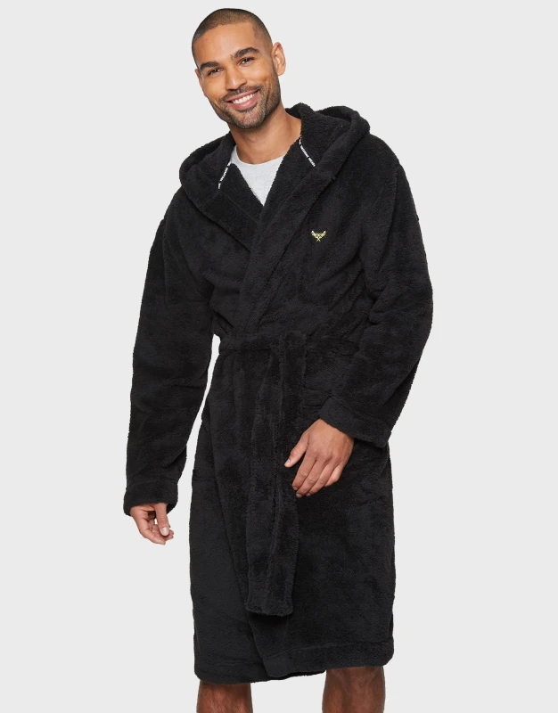 Image of Threadbare Threadbare Men 'Revel' Hooded Dressing Gown in Black Size: Small/Large Black S/M Male 7625914019660