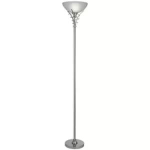Image of Searchlight Lighting - Searchlight Linea - 1 Light Floor Lamp Uplighter Satin Silver and Opal Glass, E27