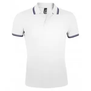 Image of SOLS Mens Pasadena Tipped Short Sleeve Pique Polo Shirt (S) (White/Navy)