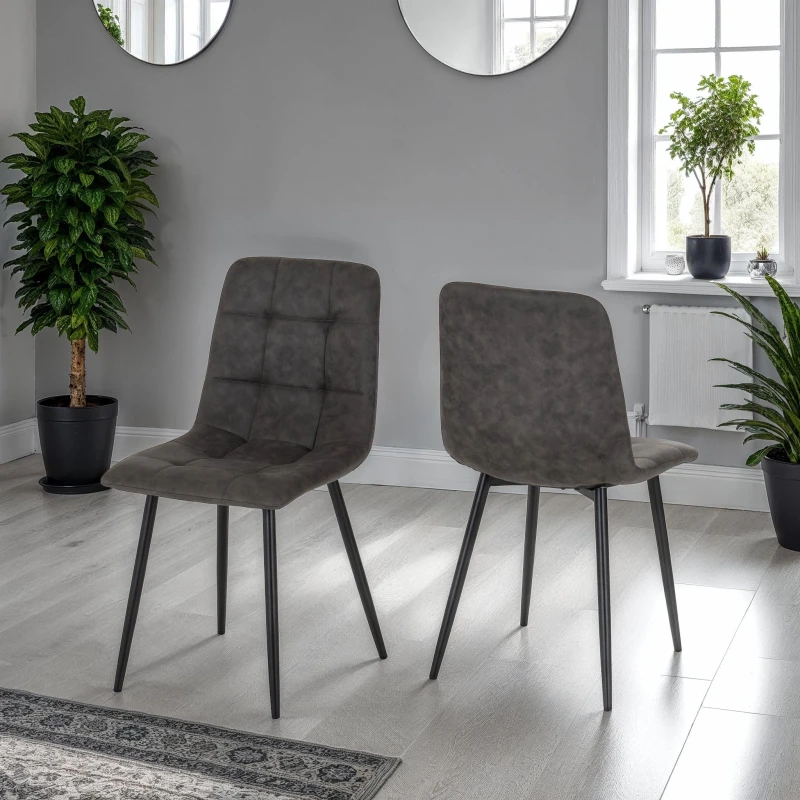 Image of Seconique Fenton Pair Of Chairs Dark Grey Suede Fabric Box Of 2